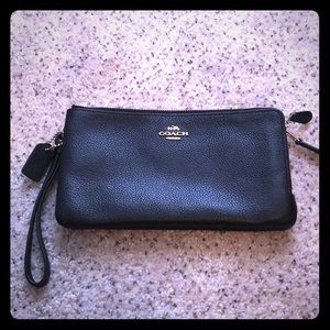 Coach Double Zip Wallet Black/Gold